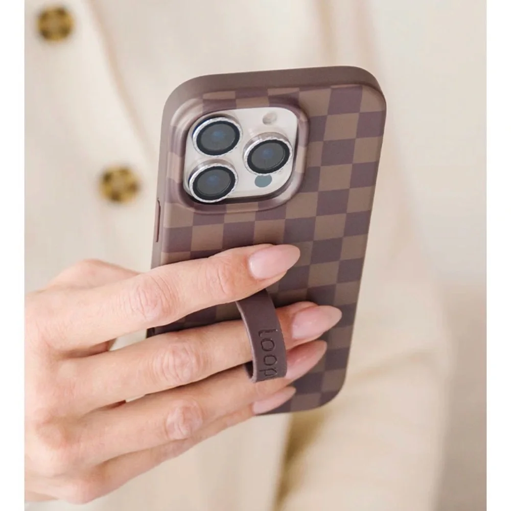 Checkered Brown Phone Case with Loop